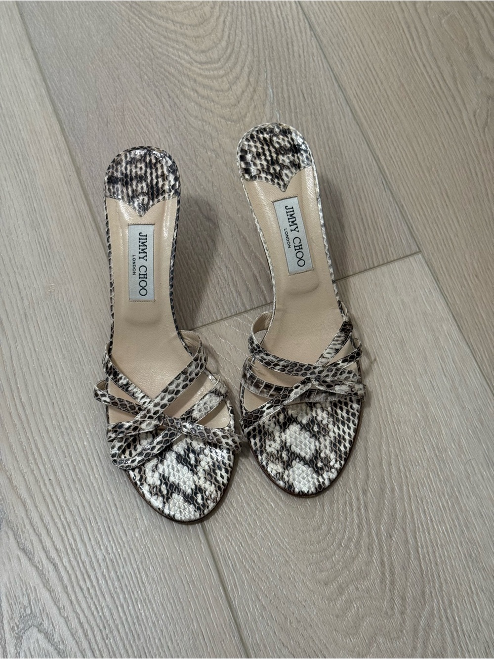 Vintage Jimmy Choo Snakeskin Strappy Kitten Heel Mules Sandals 42